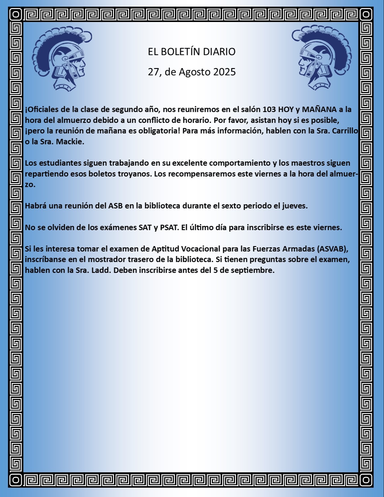 Picture of the Daily Bulletin Spanish
