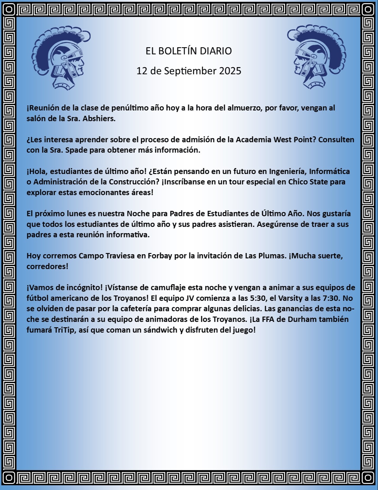 Picture of the Daily Bulletin Spanish