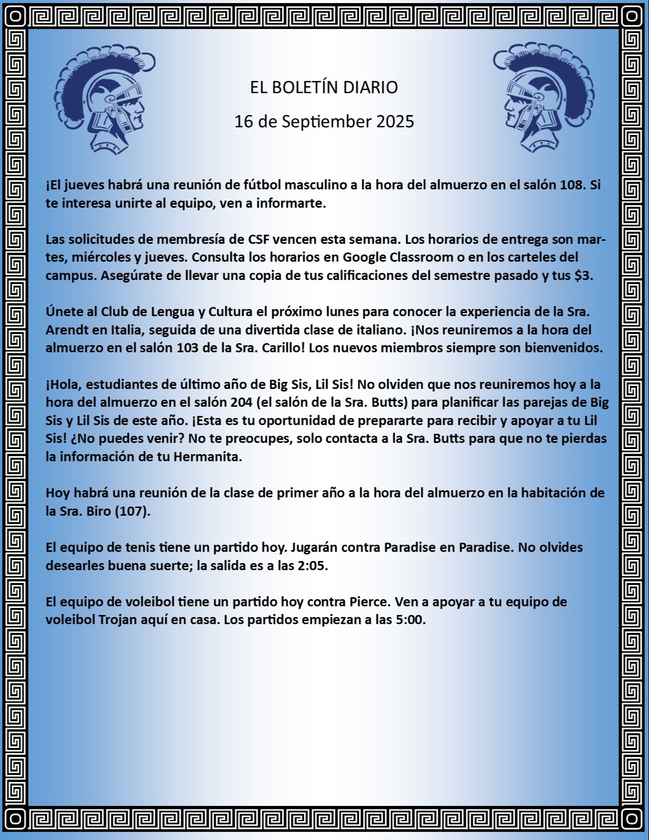 Picture of the Daily Bulletin Spanish