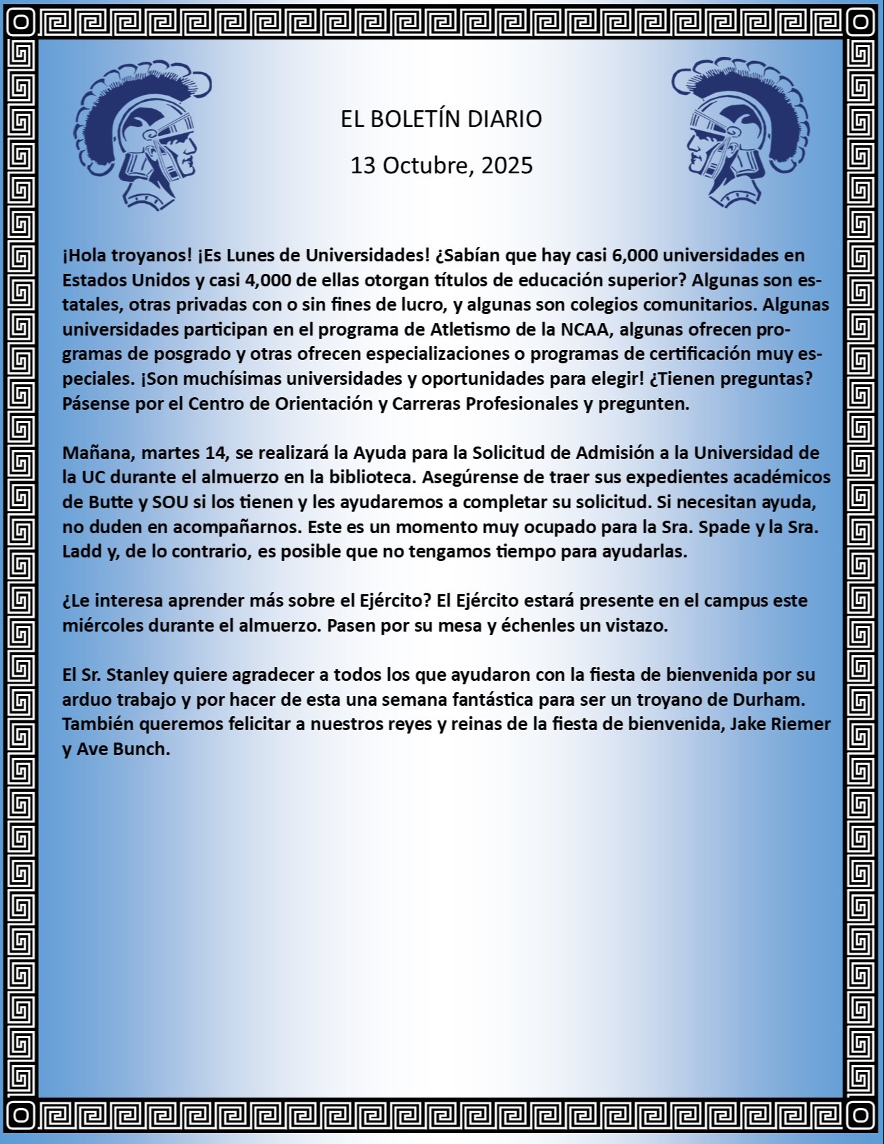 Picture of the Daily Bulletin Spanish