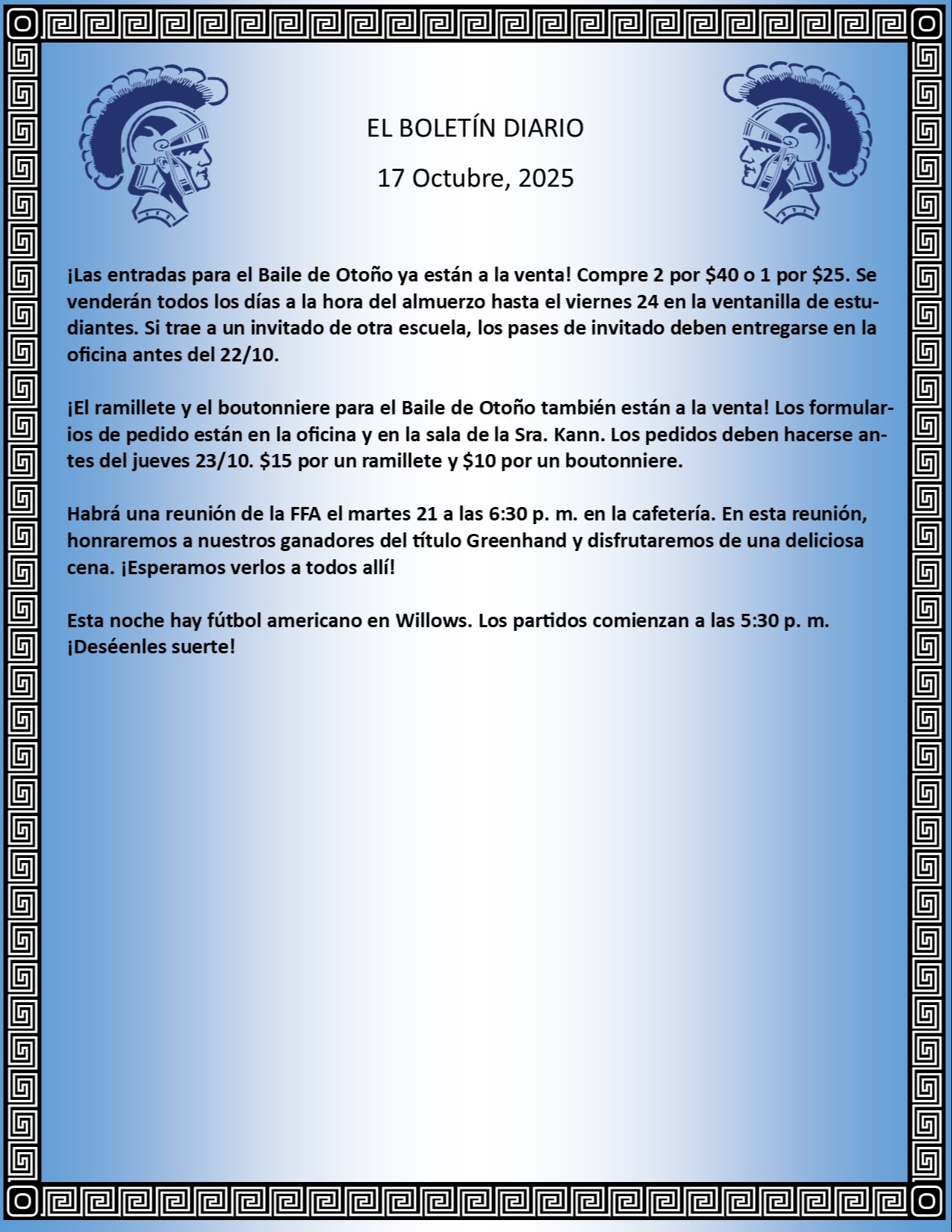 Picture of the Daily Bulletin Spanish