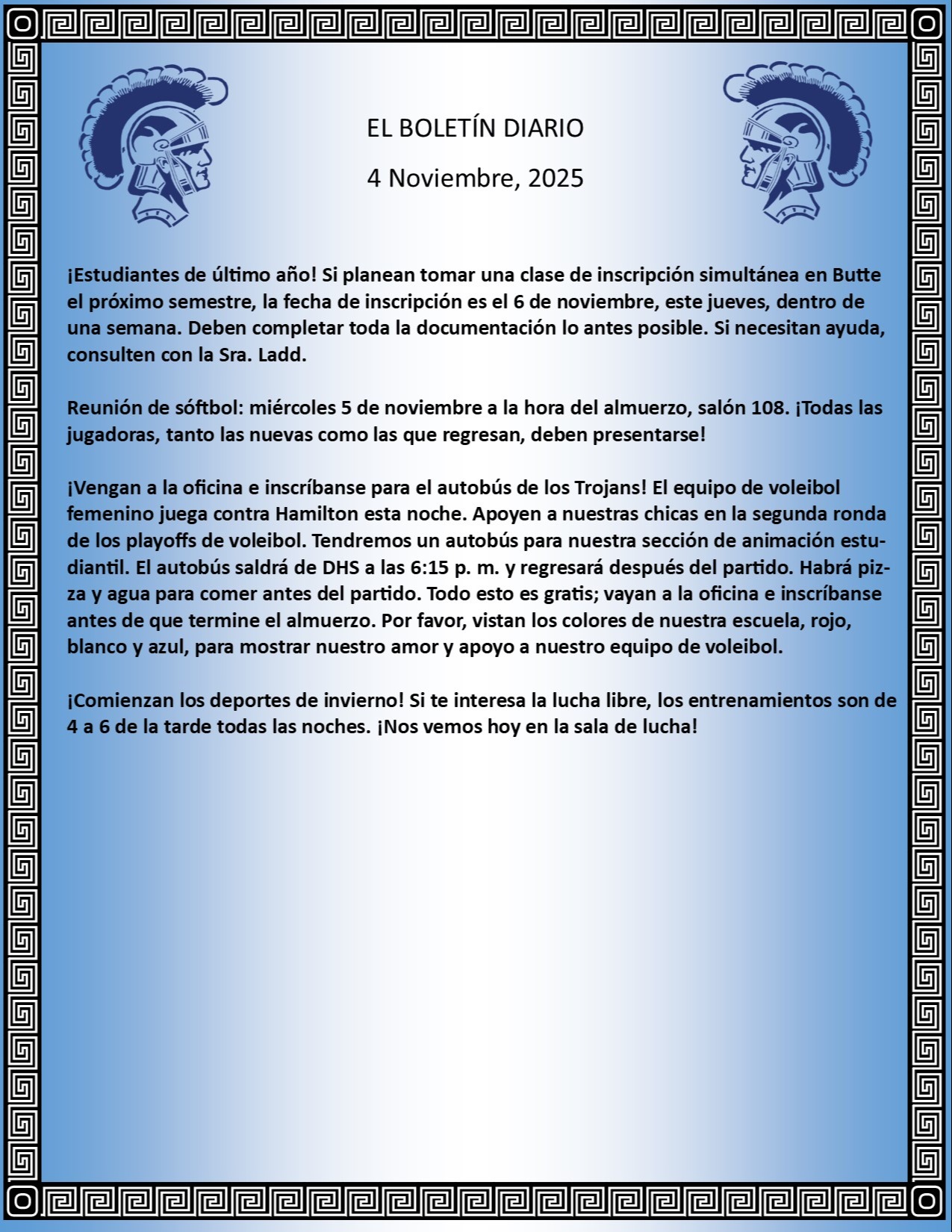 Picture of the Daily Bulletin Spanish