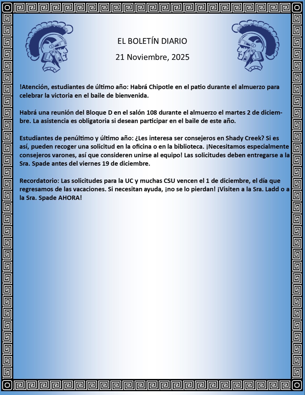 Picture of the Daily Bulletin Spanish