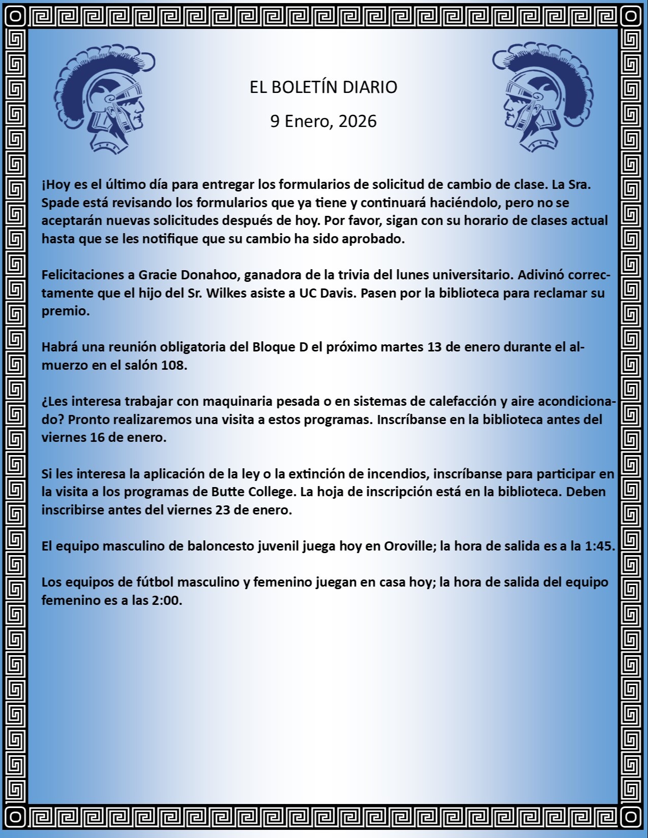 Picture of the Daily Bulletin Spanish
