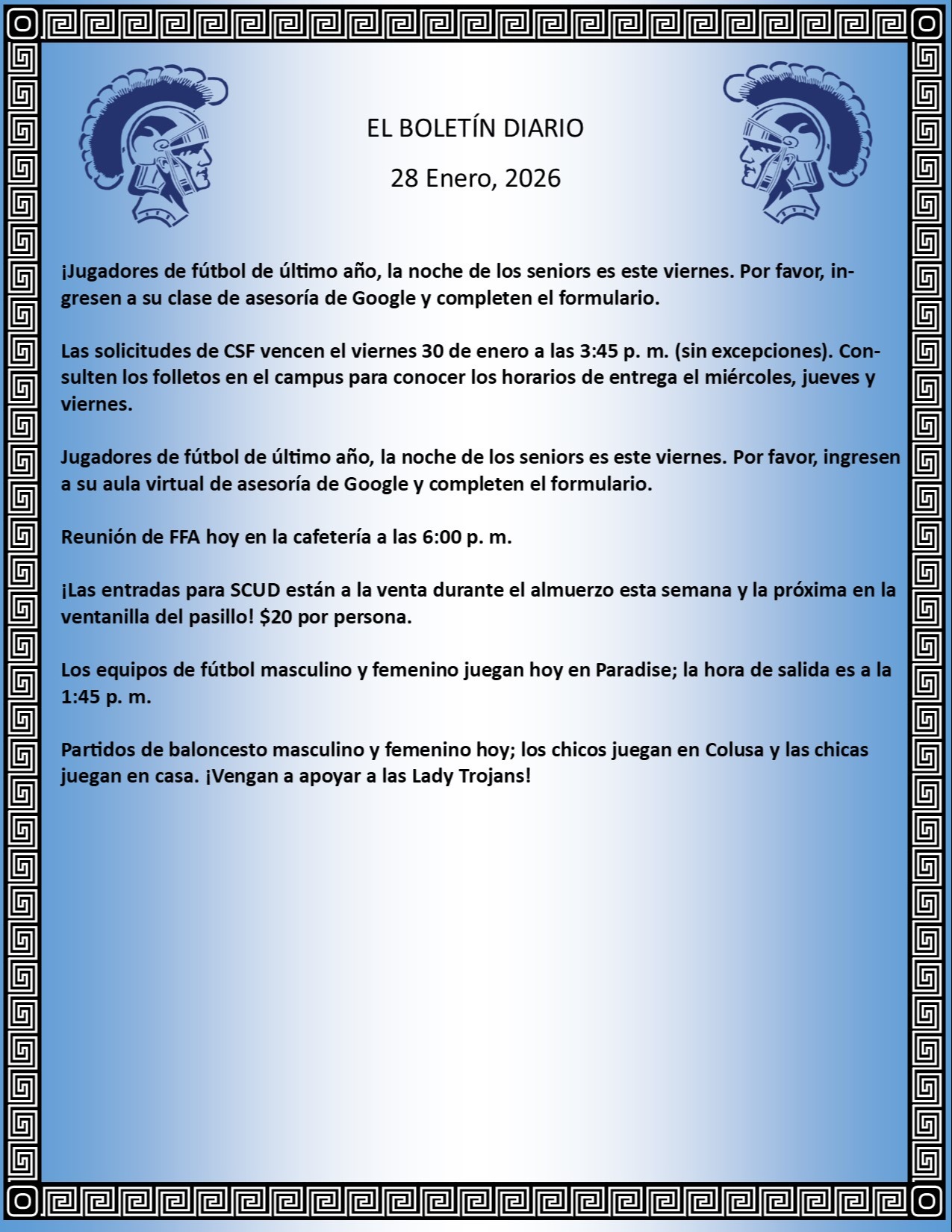 Picture of the Daily Bulletin Spanish