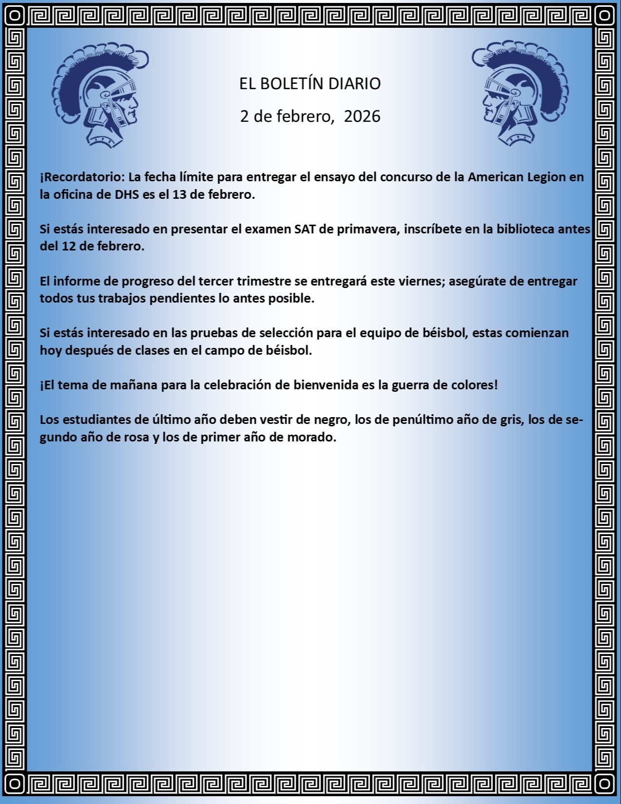 Picture of the Daily Bulletin Spanish