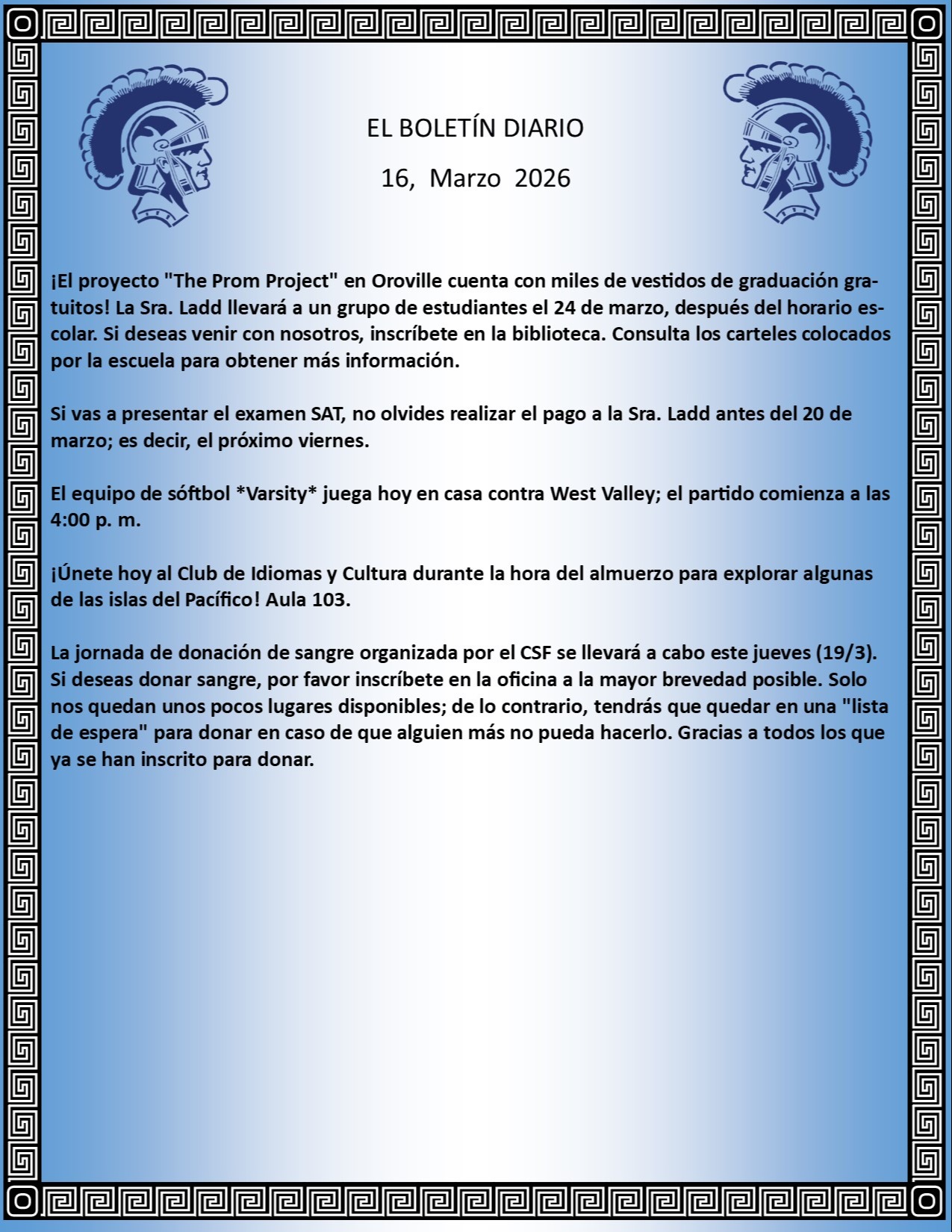 Picture of the Daily Bulletin Spanish