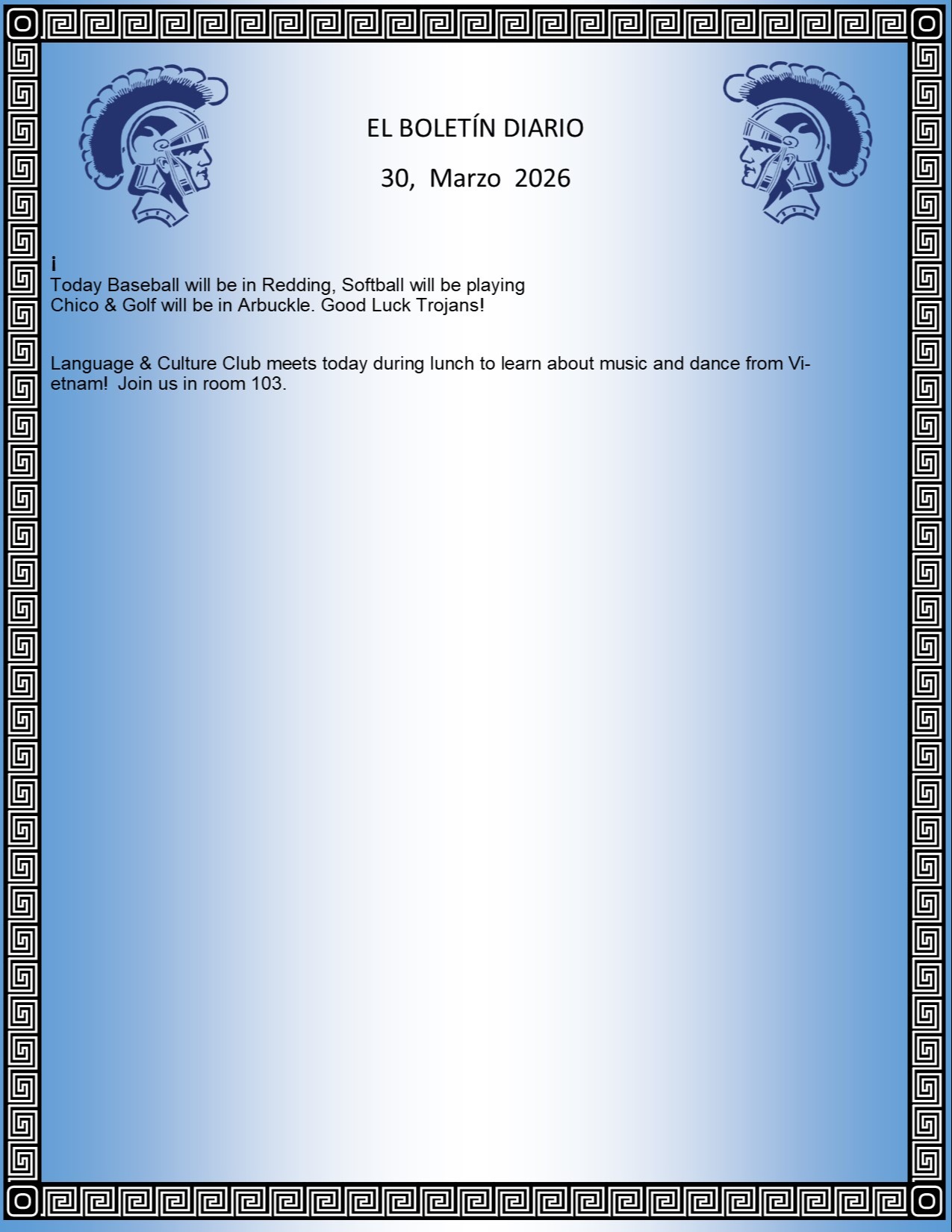 Picture of the Daily Bulletin Spanish