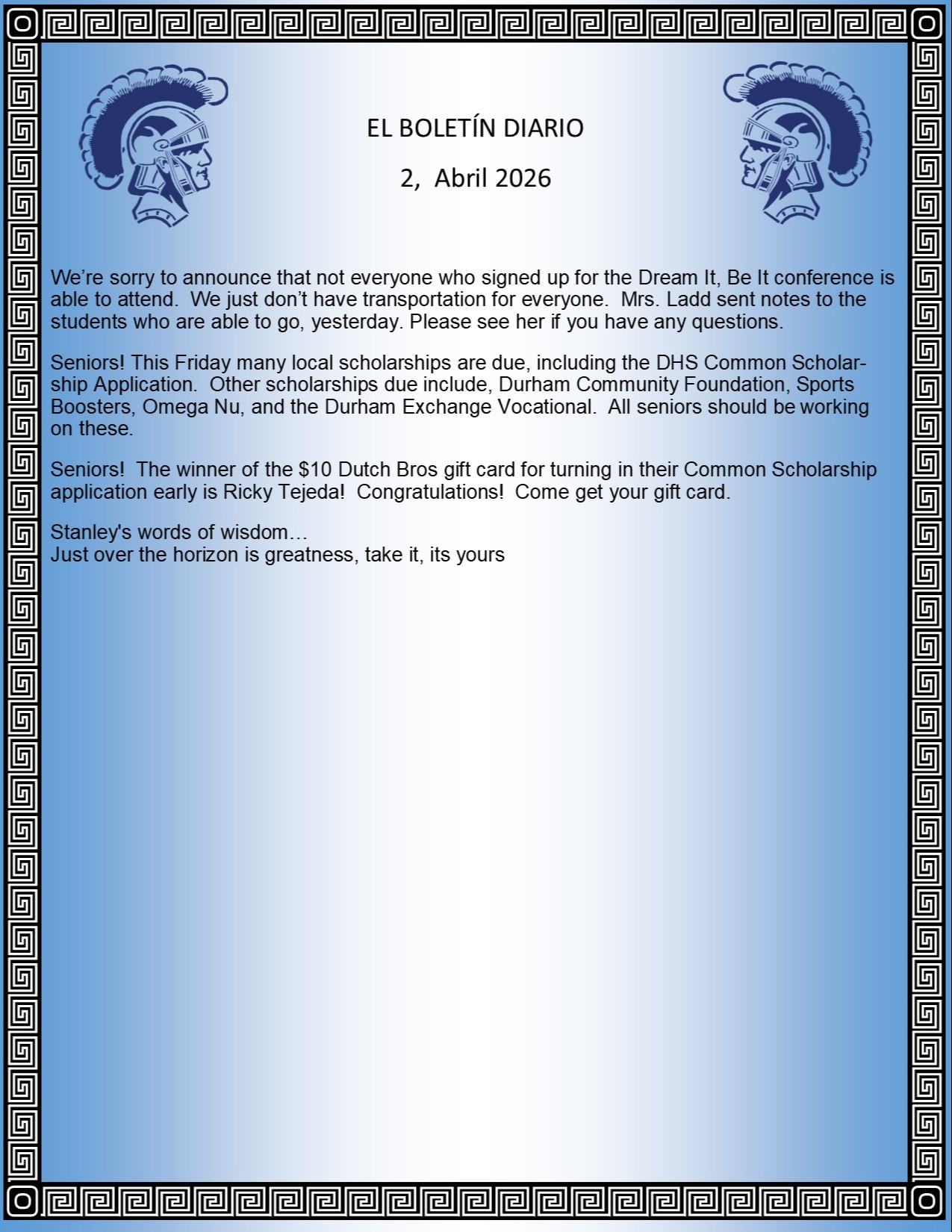 Picture of the Daily Bulletin Spanish