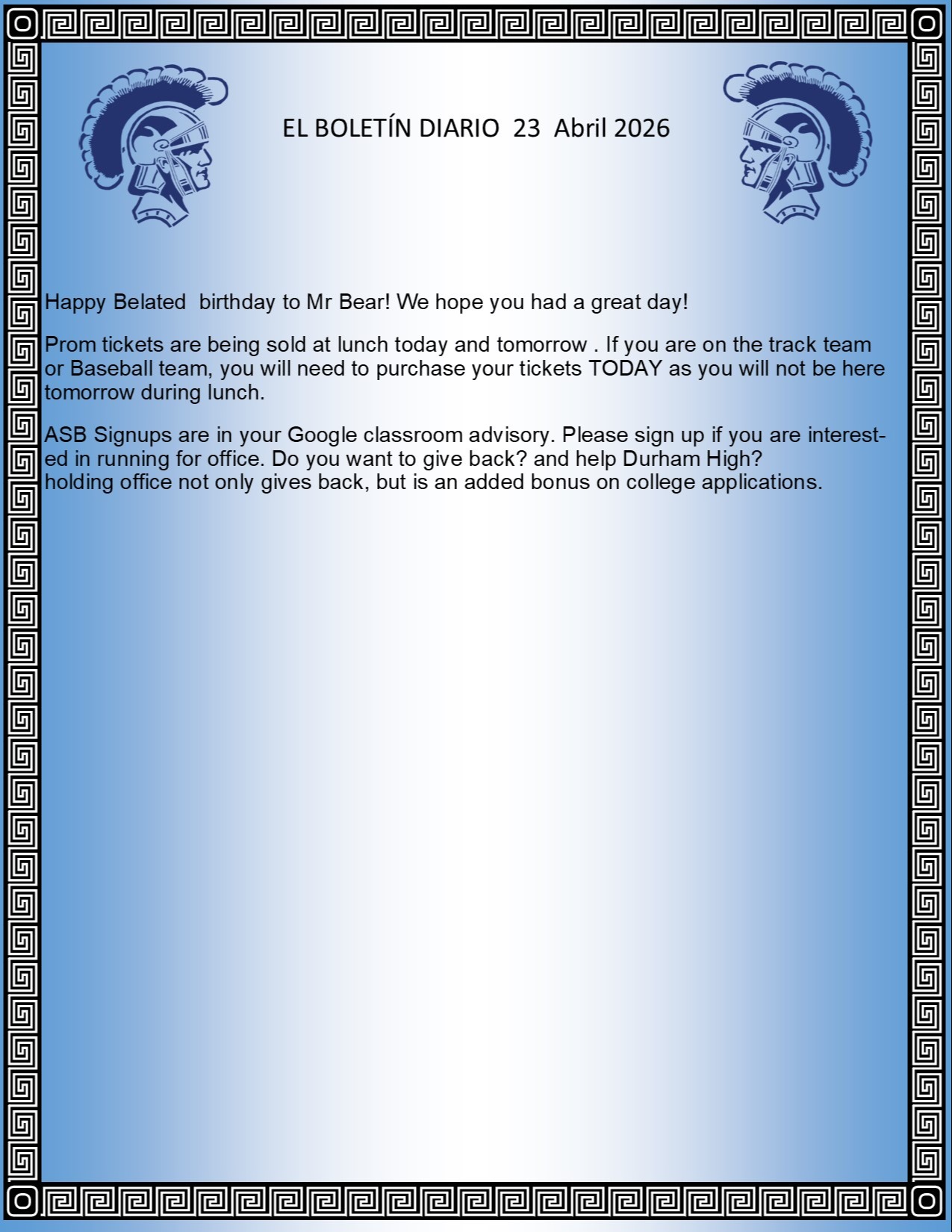 Picture of the Daily Bulletin Spanish