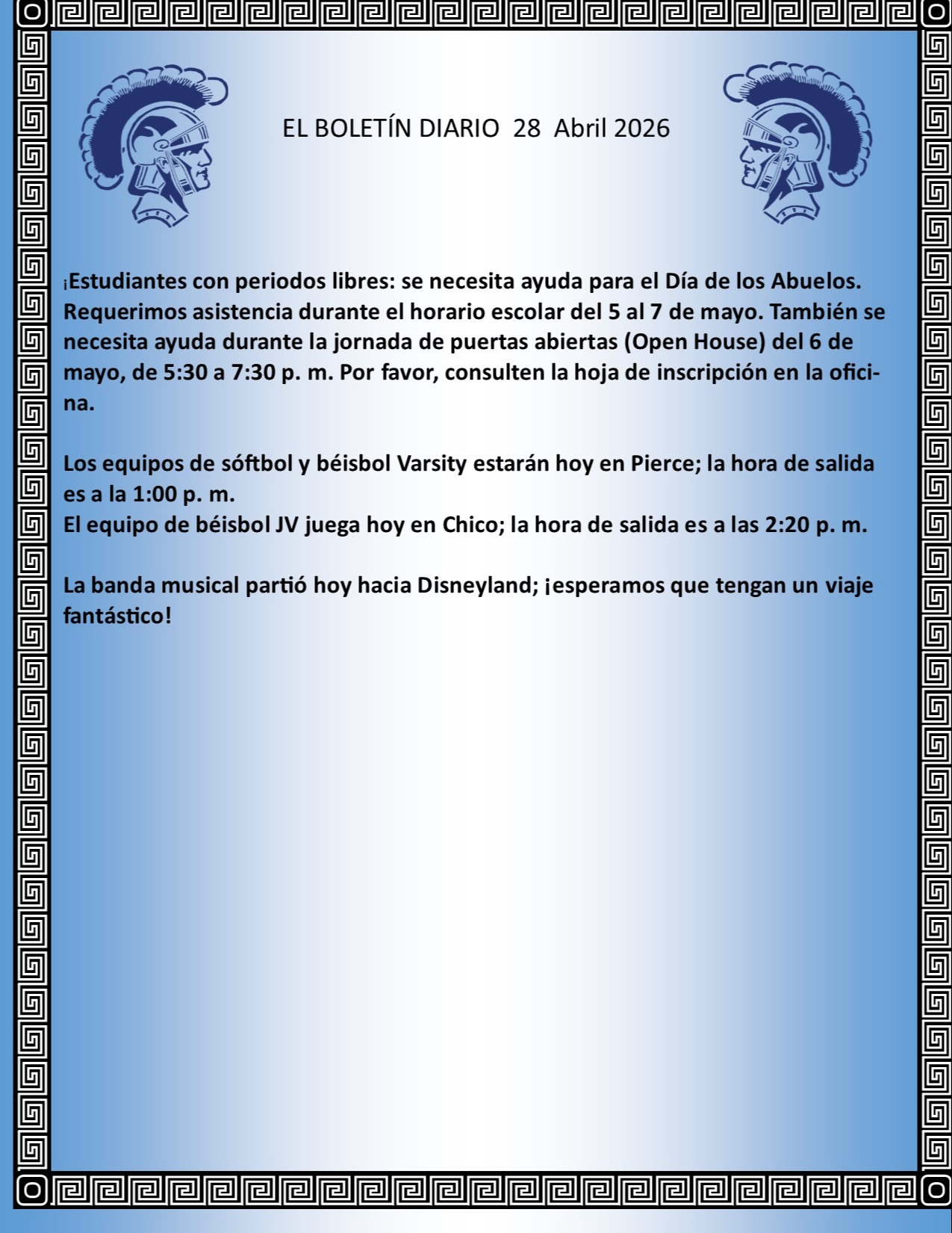 Picture of the Daily Bulletin Spanish