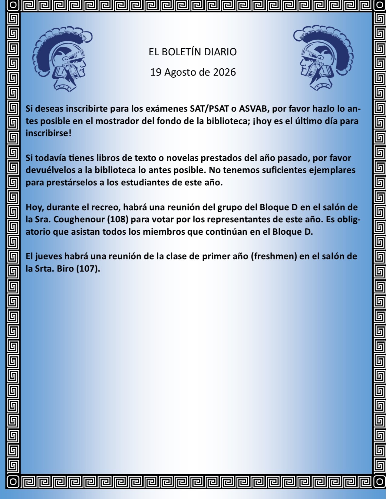 Picture of the Daily Bulletin Spanish