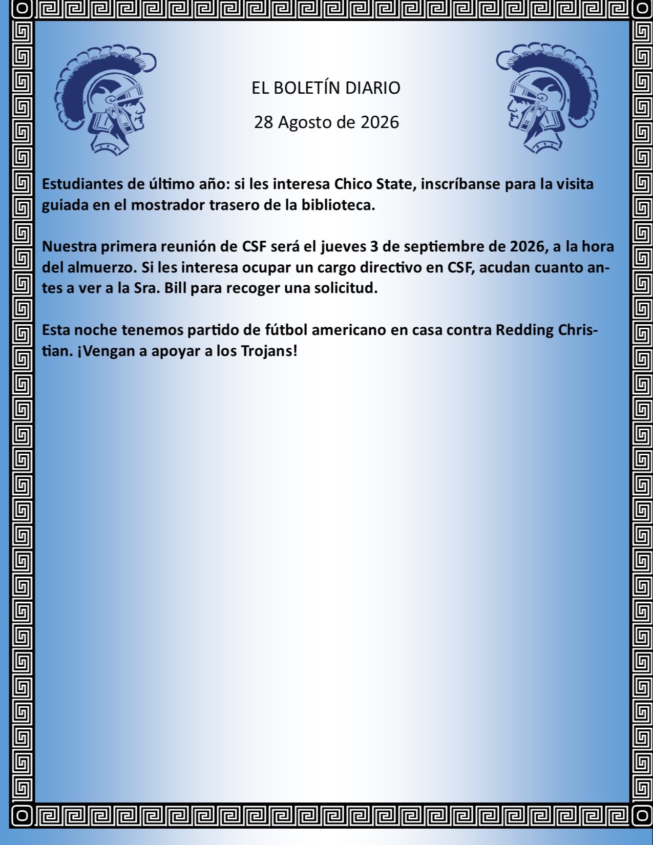 Picture of the Daily Bulletin Spanish