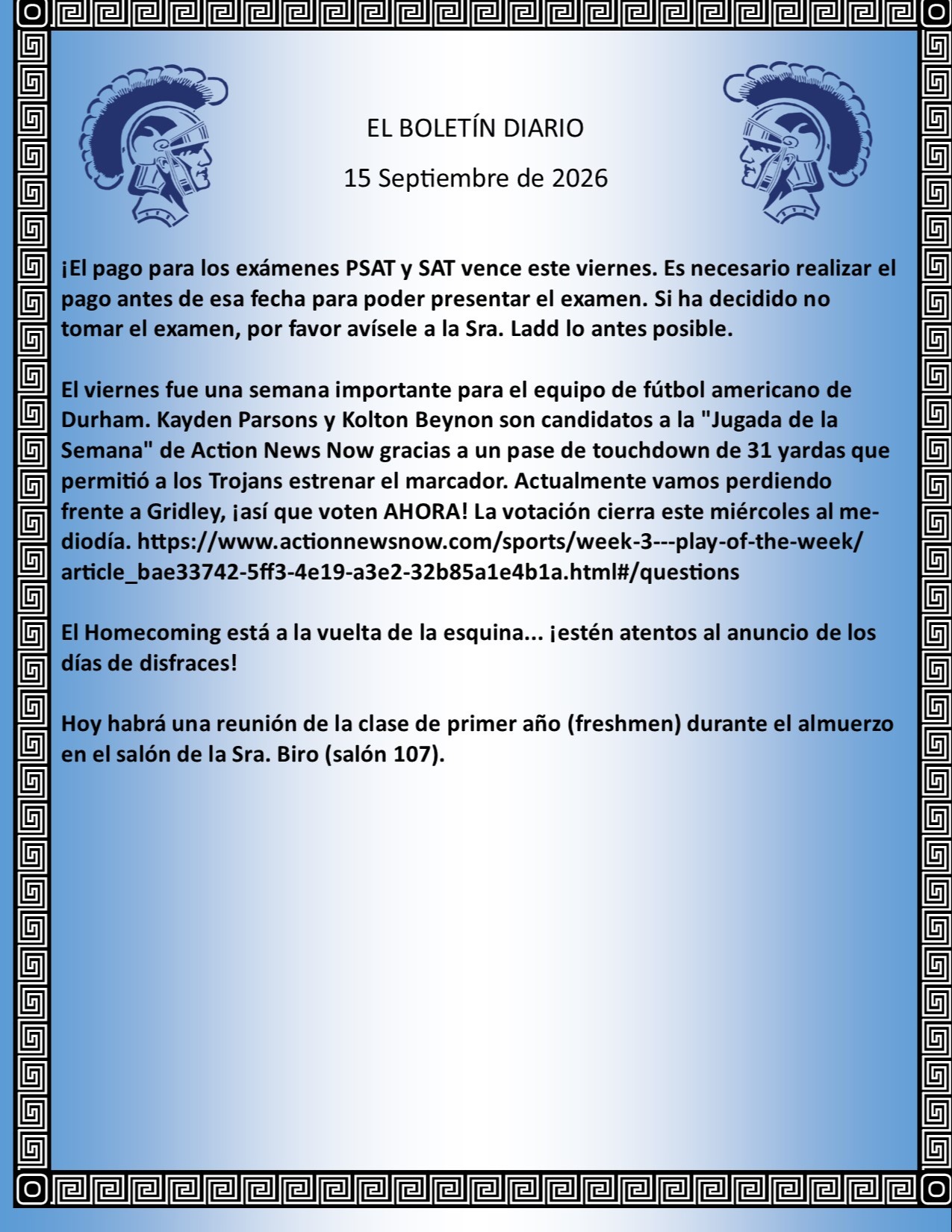 Picture of the Daily Bulletin Spanish