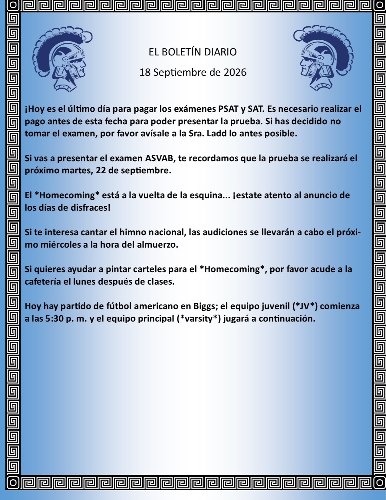 Picture of the Daily Bulletin Spanish