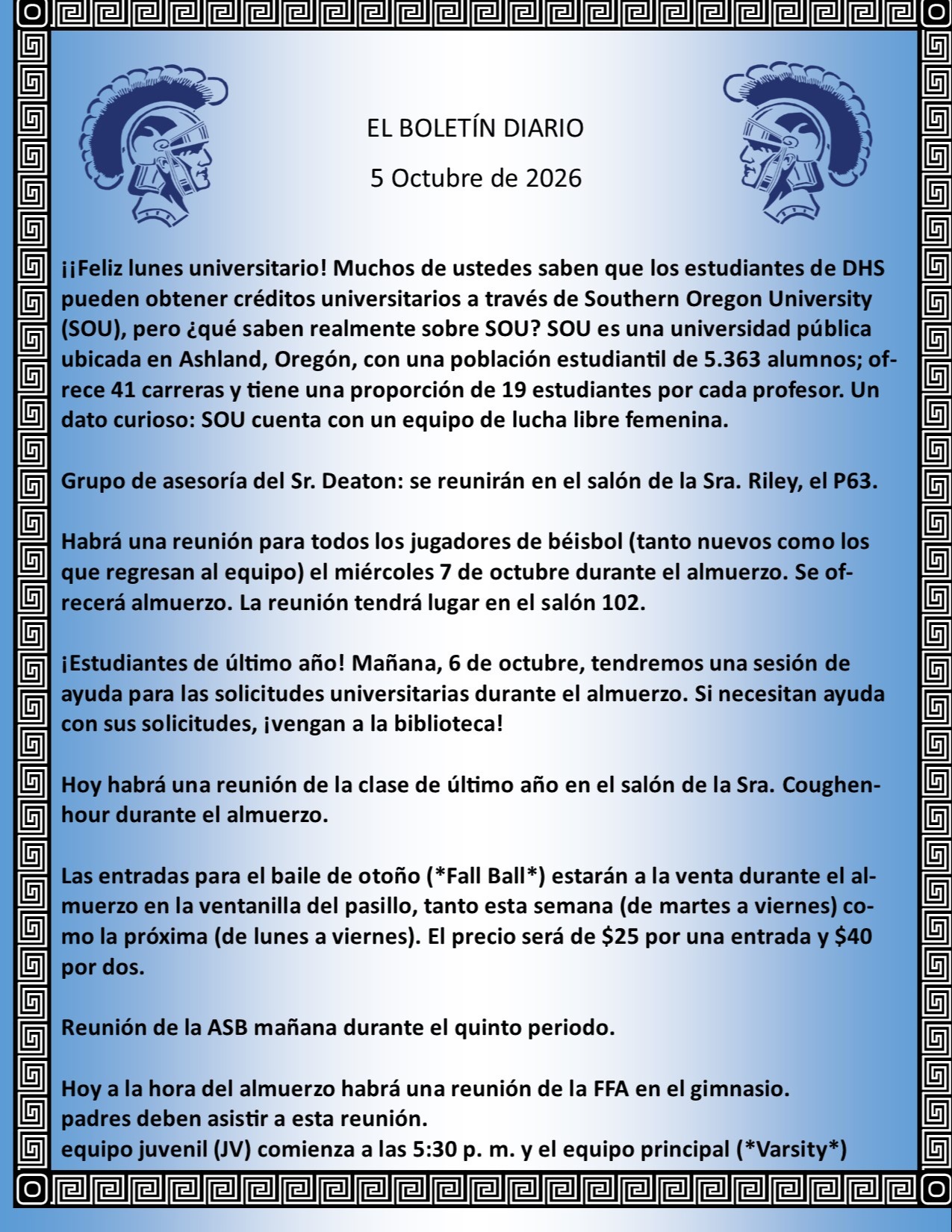 Picture of the Daily Bulletin Spanish