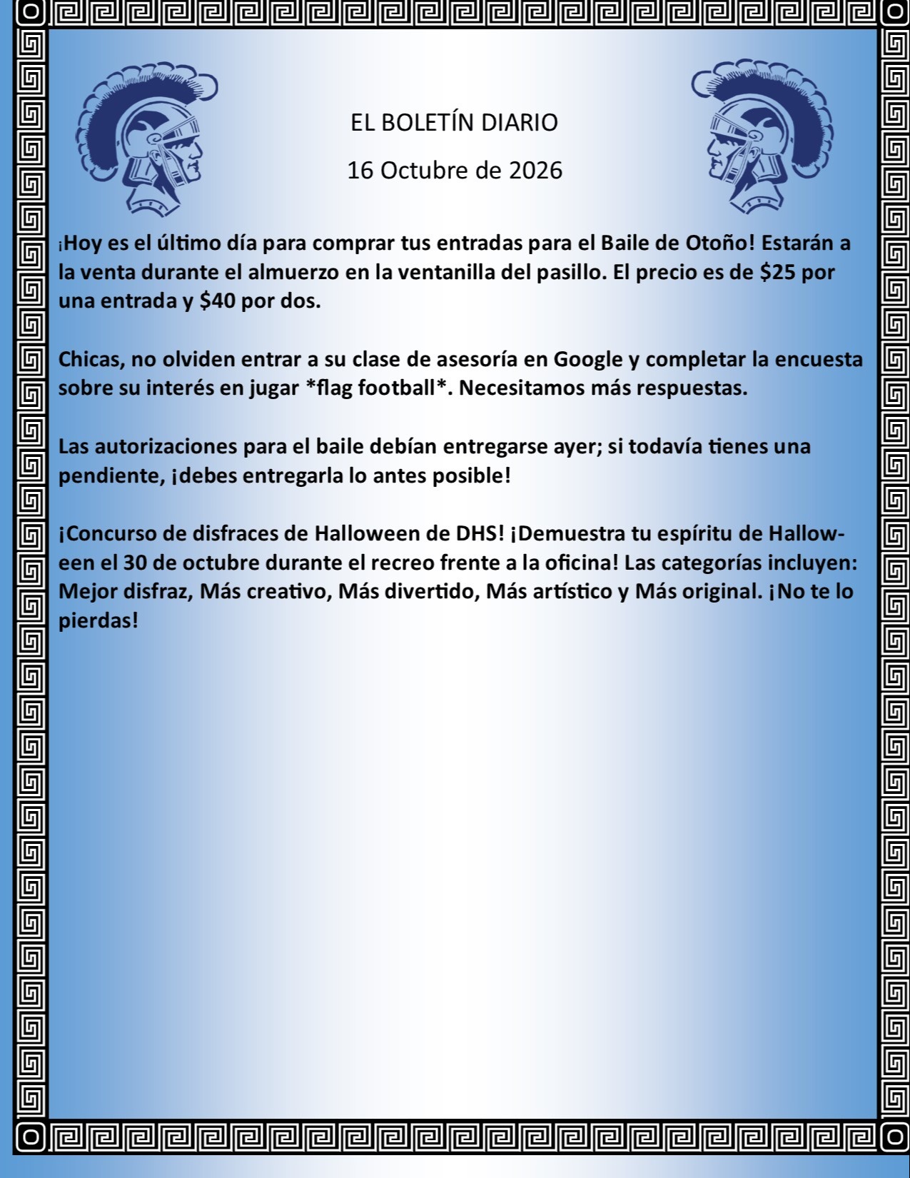 Picture of the Daily Bulletin Spanish