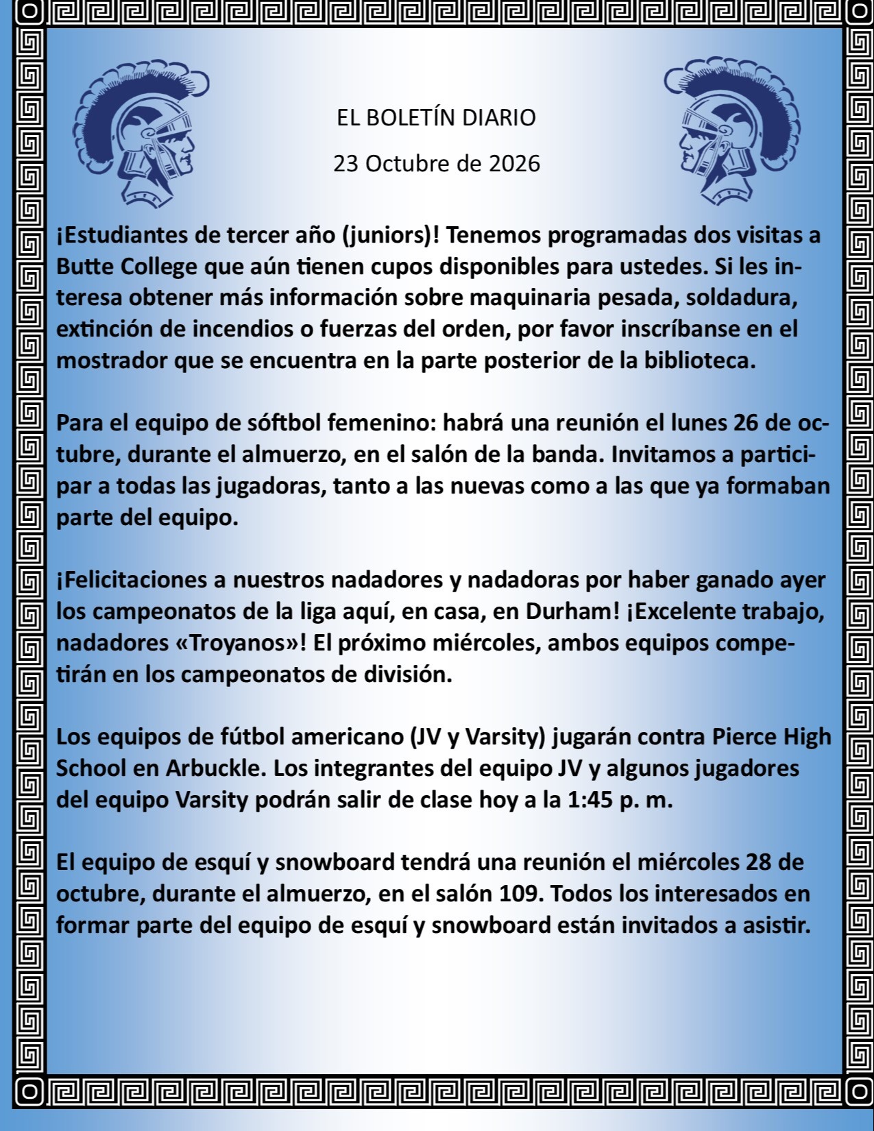 Picture of the Daily Bulletin Spanish