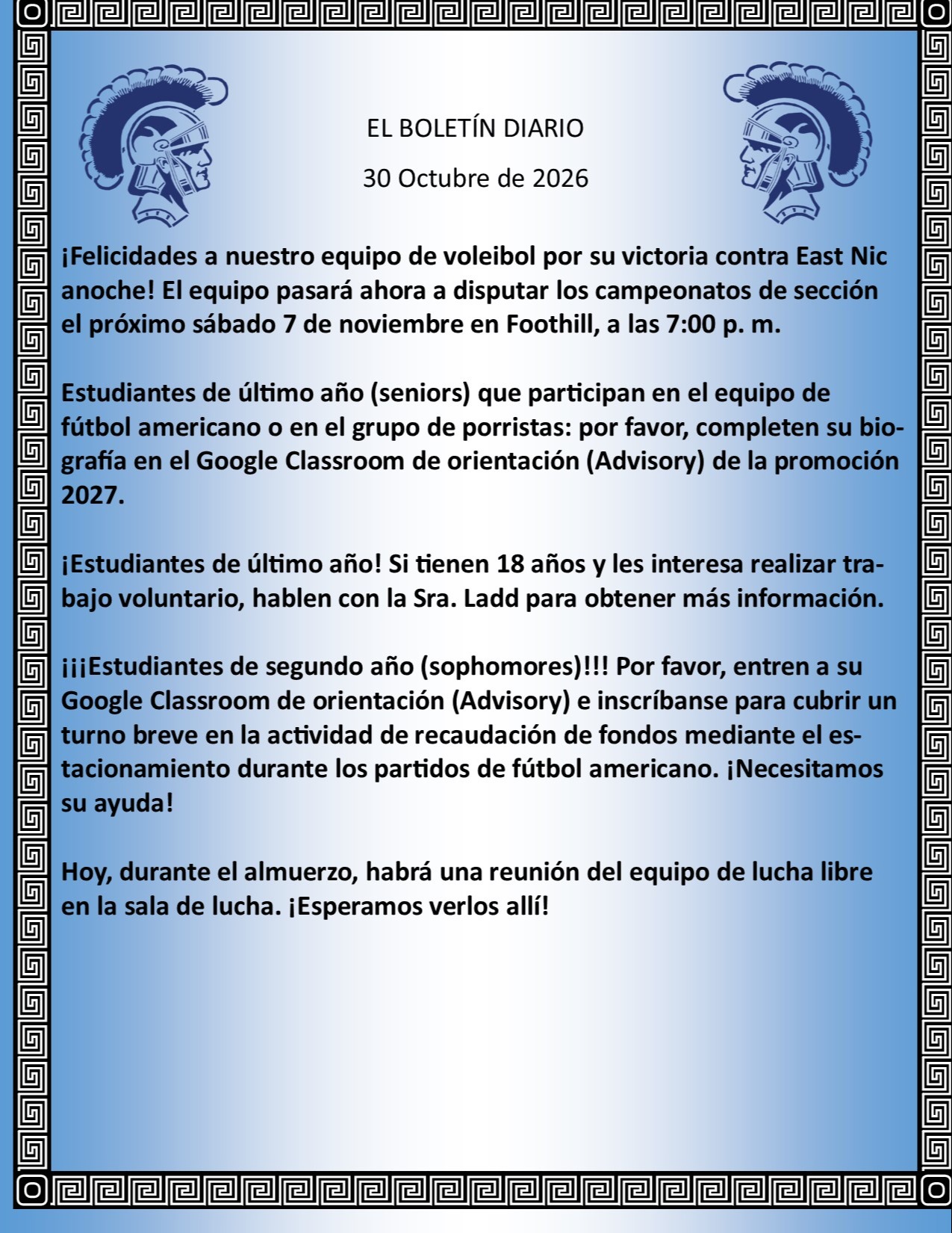 Picture of the Daily Bulletin Spanish