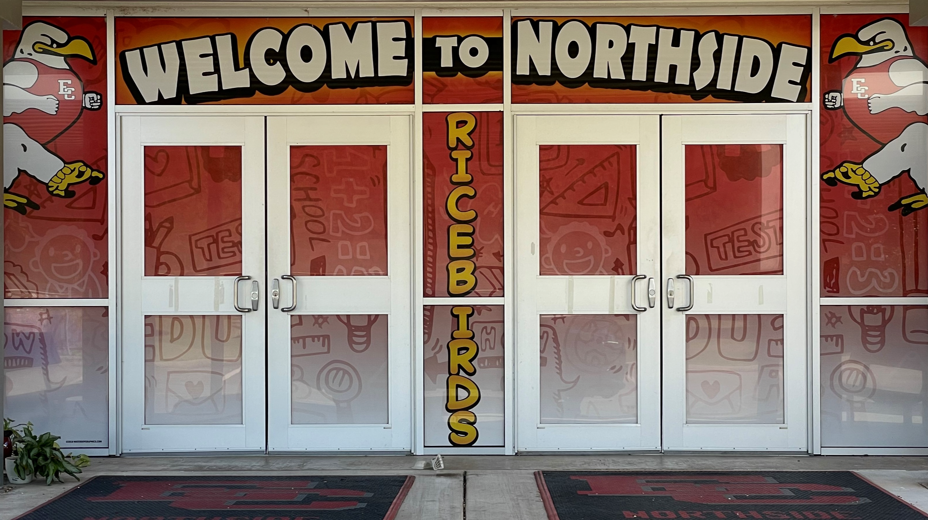 front doors that say welcome to northside ricebirds