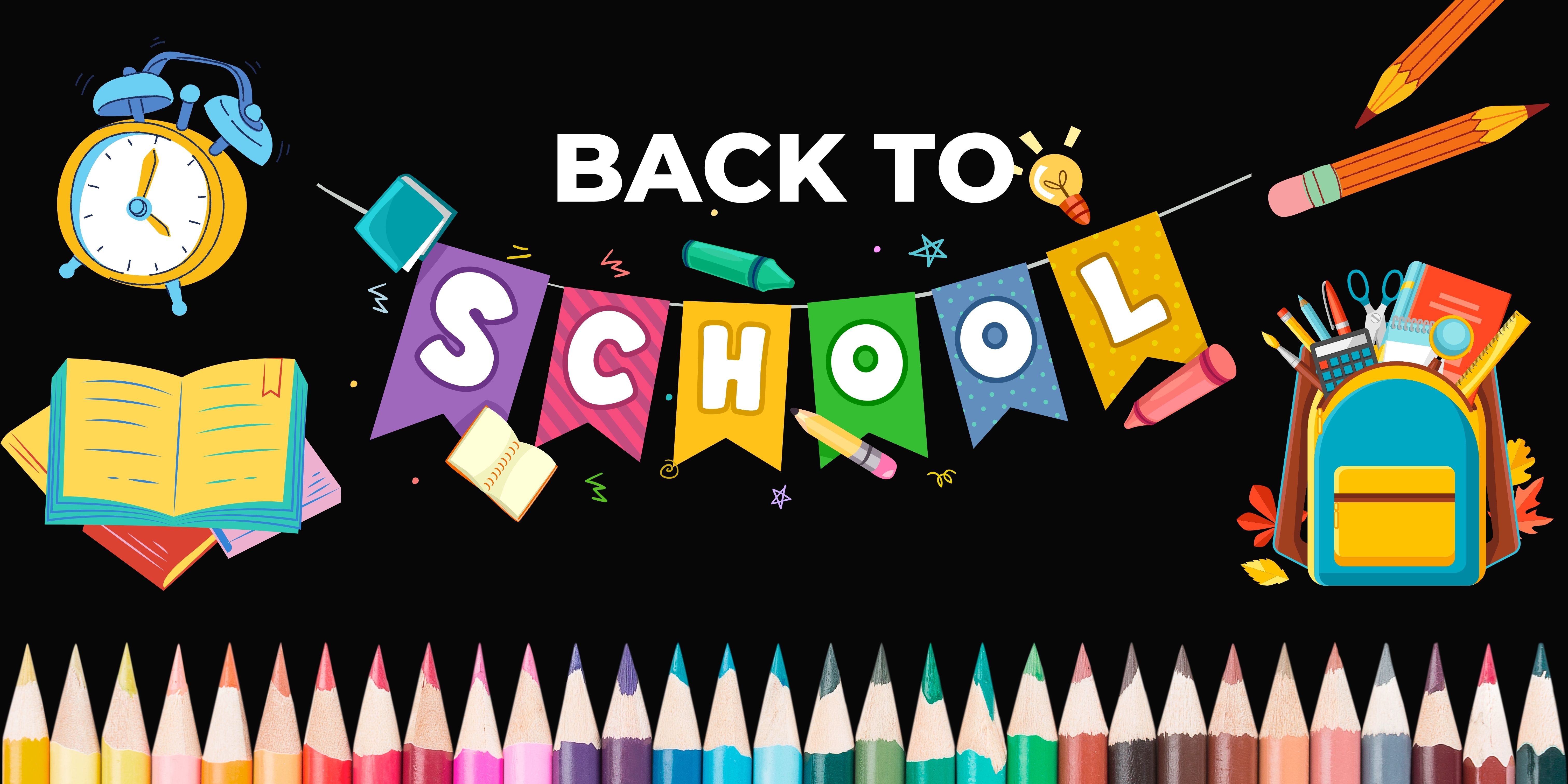 back to school banner and school supplies