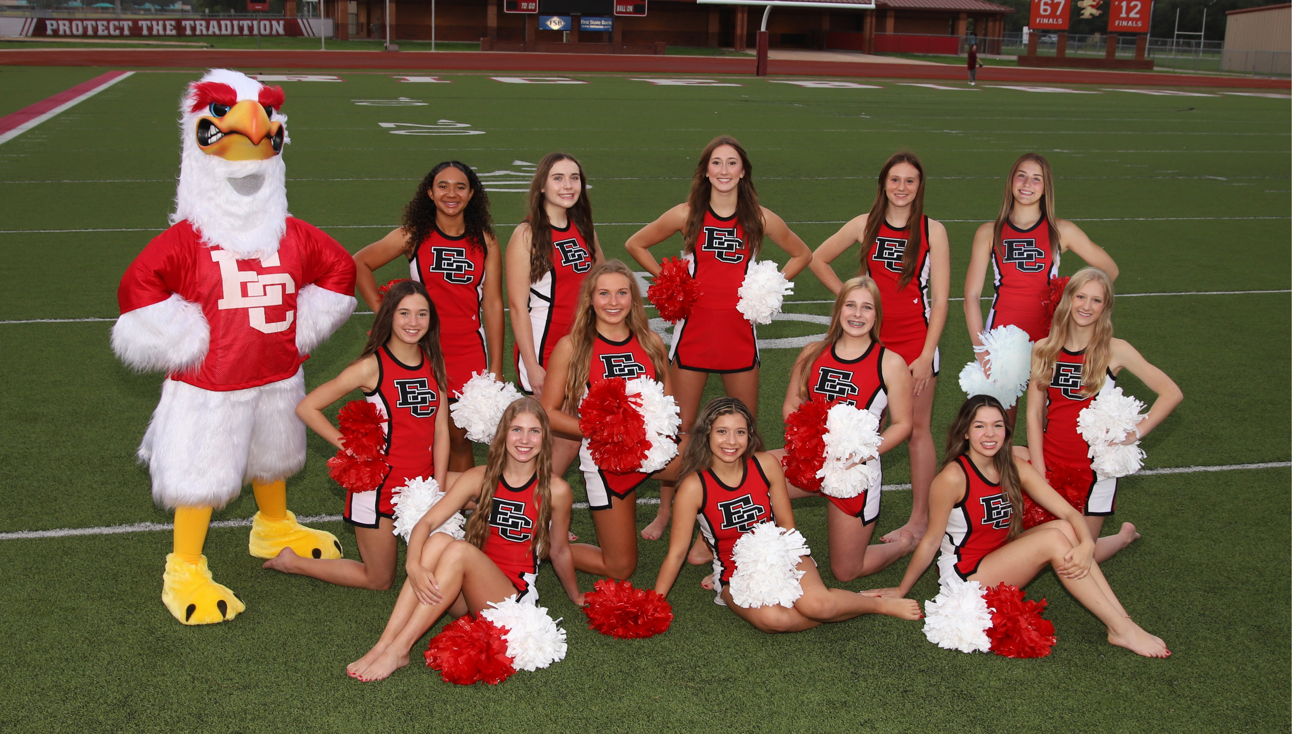 echs varsity cheerleading squad and sponsor at camp