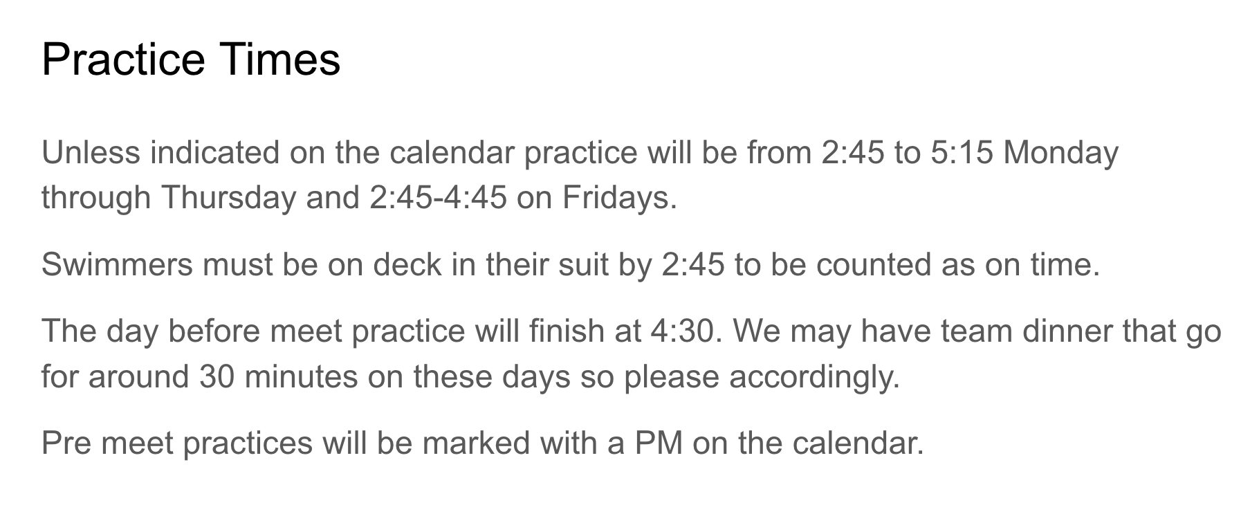 practice times
