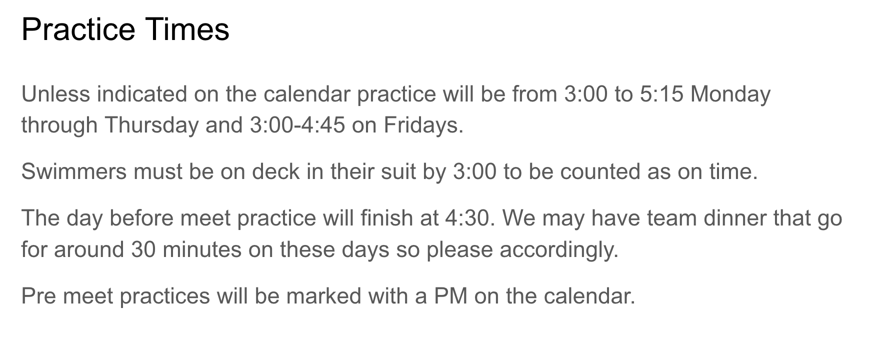 practice times