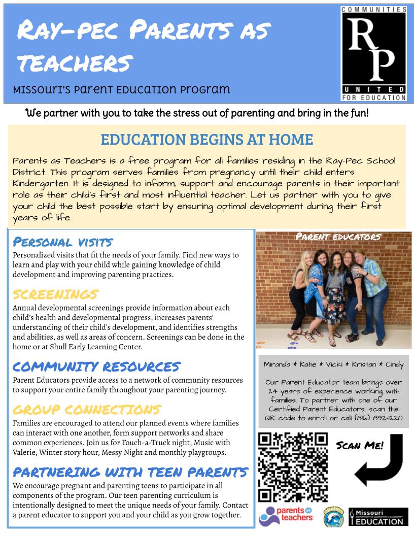 Parents as Teachers Flyer- call 816.892.1220 for information