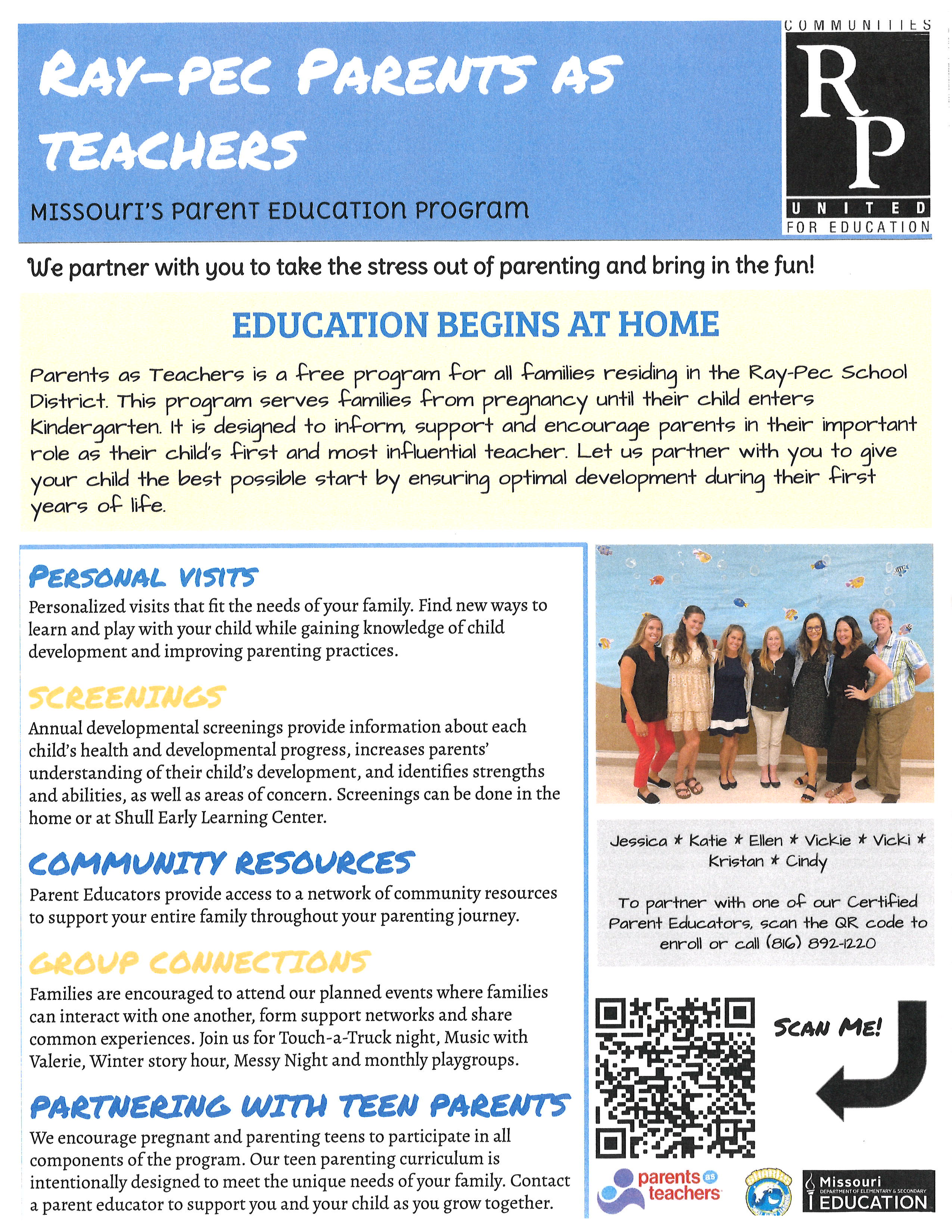 Parents as Teachers Flyer- call 816.892.1220 for information