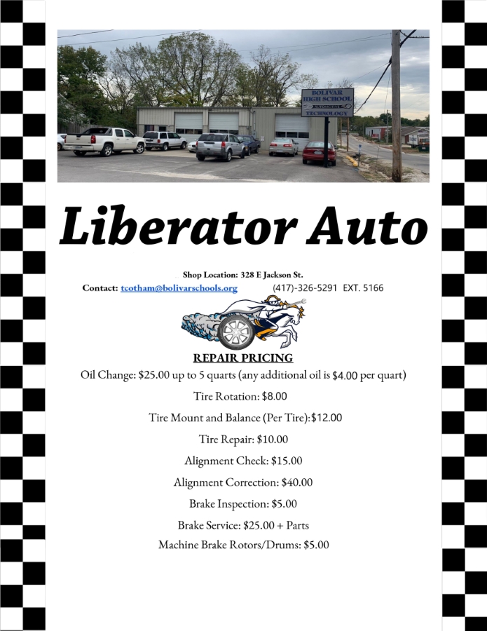 Liberator Auto pricing flyer