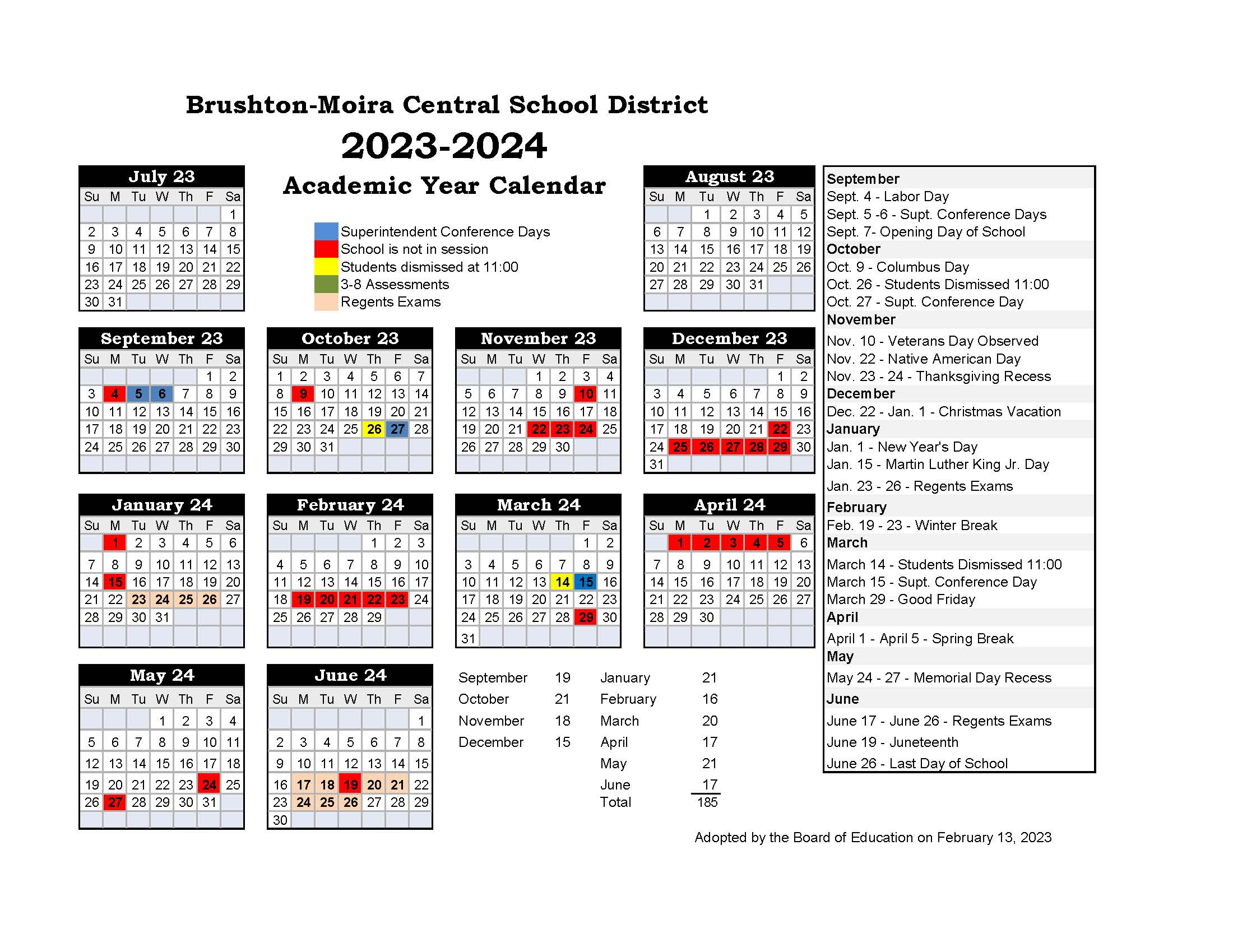 BrushtonMoira Central School District Calendar 2024