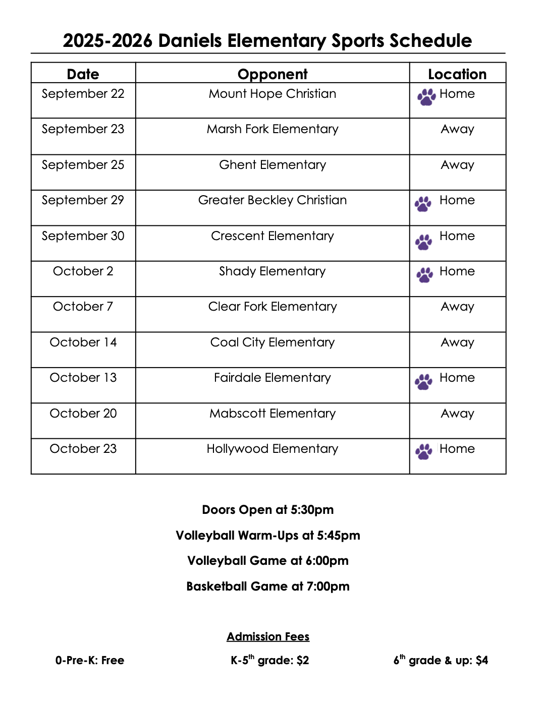Sports Schedule