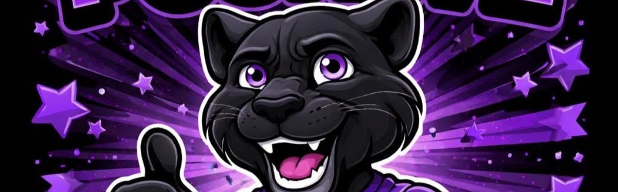 panther in a  purple shirt with paw print