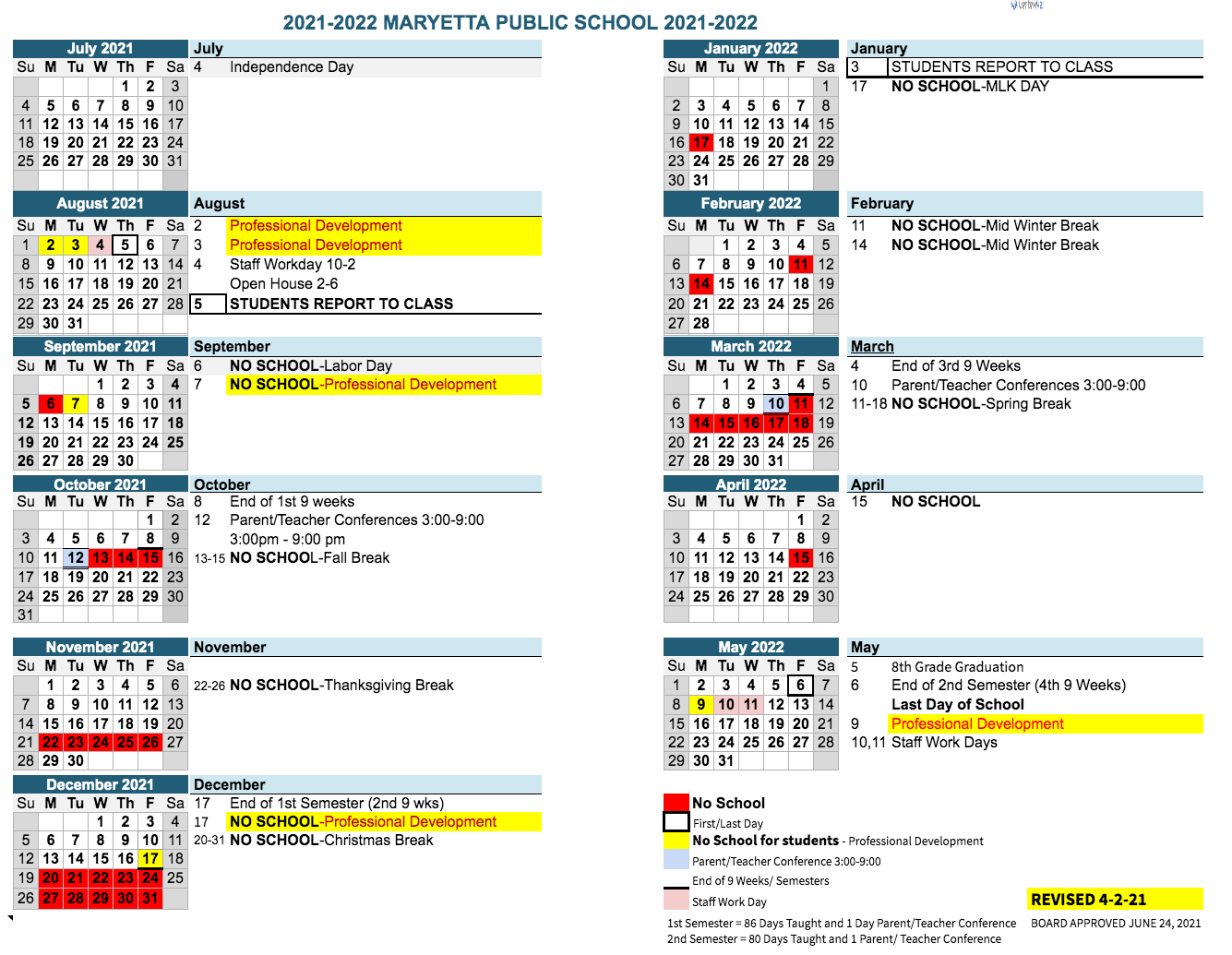 21-22 School Calendar