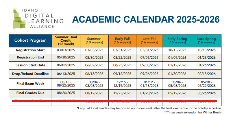 IDLA Calendar 2025-2026